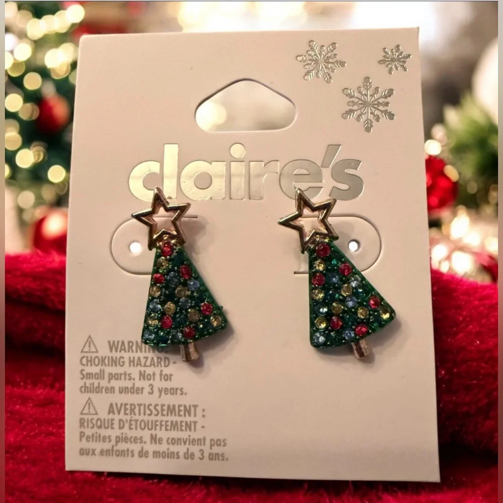 NWT Claire’s Girls Christmas Earrings Lot Tree Snowman Bow Set of 3